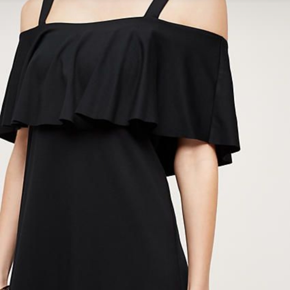Anthropologie Mauve Black Off-Shoulder Flutter Sleeve Mini Dress